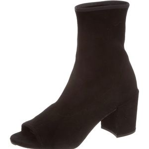 Black suede open toe boots. Stuart Weitzman